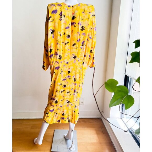 Vintage 90s Nicole Miller Yellow Abstract Print Midi Dress 4 - Picture 4 of 7